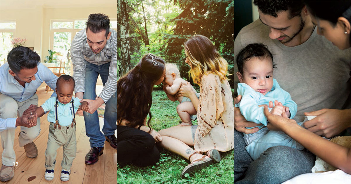 Images of families with children from the Dutch adaptation of the MenCare Parental Leave Platform.