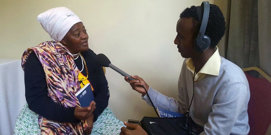 Rosa Namises, Director of Women’s Solidarity Namibia, is interviewed by BBC Africa at the Nairobi launch of the report.